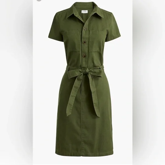 J. Crew Mercantile 2 Green Utility Lyocell Cotton Belted Shirt Dress - Picture 4 of 4